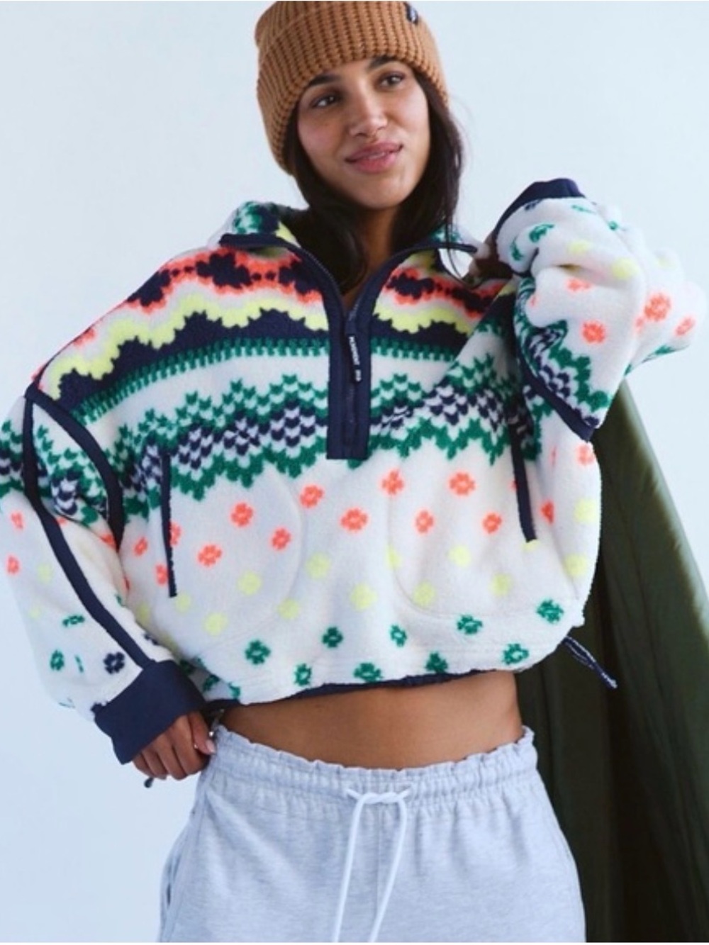 FP Movement by Free People White Multi Patterned Half-Zip Fleece Pullover